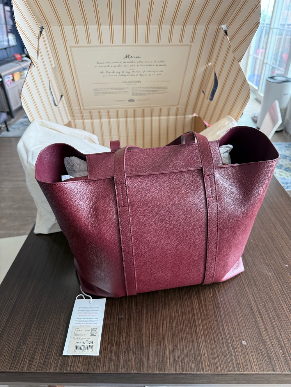 Sezane Gabin Bag - Burgundy Grained Leather - Picture 3 of 12